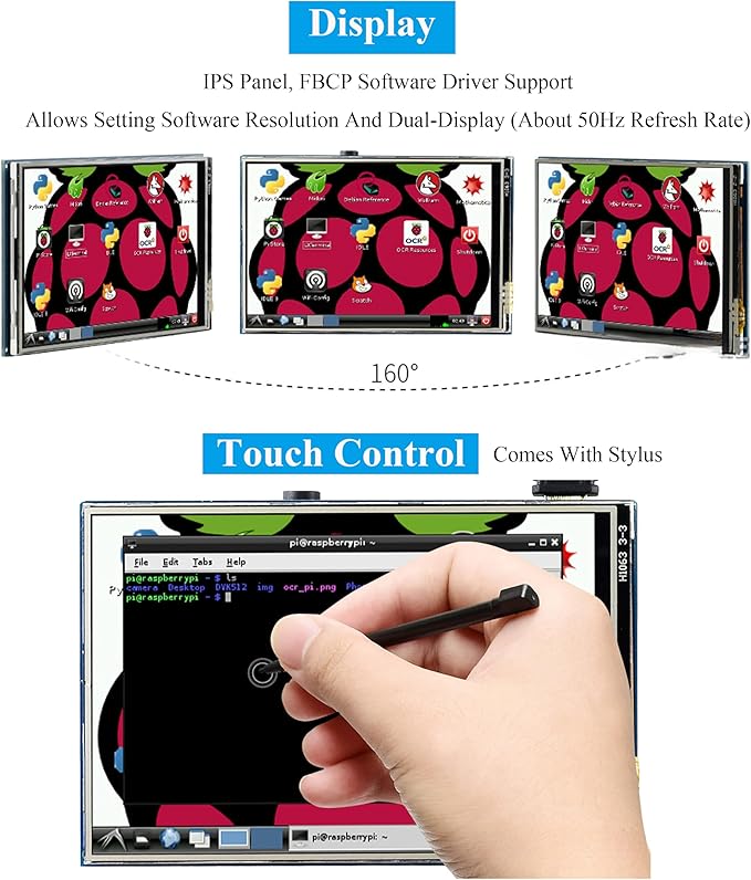3.5inch Touch Screen Compatible with Raspberry Pi 5/Pi 4B/3B+/3B/Zero/Pi Zero 2W/Zero W/Zero WH/CM5/CM4 480x320 IPS Display 160° Viewing Angle SPI Touch Port