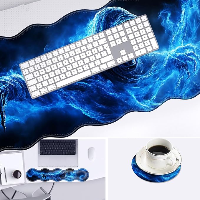 Large Mouse Pad and Keyboard Wrist Rest Desk Pad for Keyboard and Mouse 4-in-1 Large Gaming Mouse Pad with Wrist Support Desk Mat for Home Office Study Game-Smoke Skull