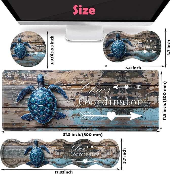 Large XXL Gaming Desk Mat 31.5x 11.8 Ergonomic Keyboard Wrist Rest &amp Mouse Pad Wrist Rest + Coaster Set Non-Slip Base Memory Foam Office and Home Chaos Coordinator