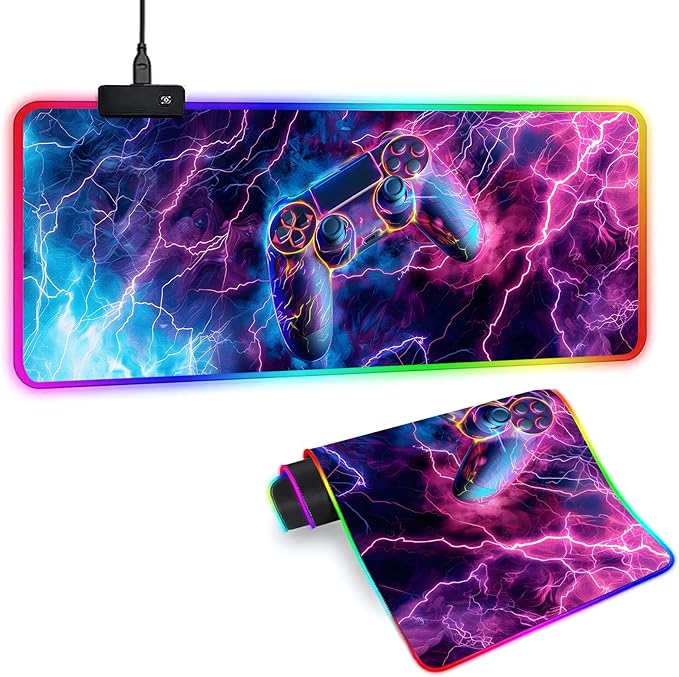 XL Led Gaming Mouse Pad with 14 Light Modes - Light Up Gamer Mouse Pad31.5 x 11.8in Non-Slip Gamepad Style RGB Large Gamer MousepadBlack Long Glowing Gaming Accessories for DeskWaterproof