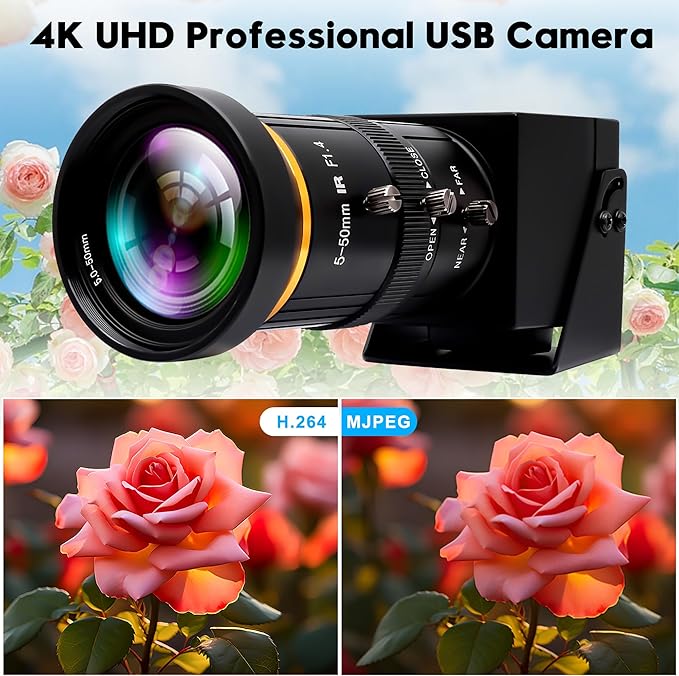 High Speed 4K HDMI USB Camera with 60fps Simultaneous USB3.0 and HDMI Output 5-50mm 10X Manual Focus Lens for Close-Up Industrial Applications in Computer Microscopy and Telescopic Imaging