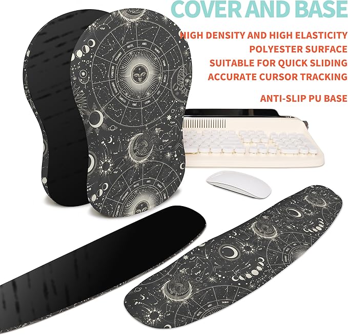 2-in-1 Ergonomic Set Wave Rise Keyboard Wrist Rest and Massage Bulge Slope Mouse Pad Wrist Support Cushion Memory Foam Integrated to Relieve Wrist Pain Constellation