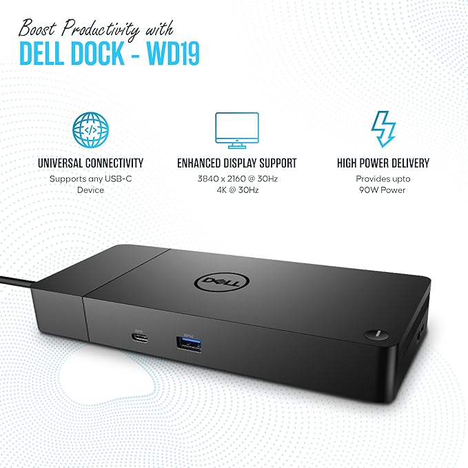 WD19 Dell Dock Station USB C - Docking Station Dual Monitor with 130W HDMI Cable Dual DisplayPort &amp Microfiber Cleaning Cloth - Laptop Docking Station (Renewed)