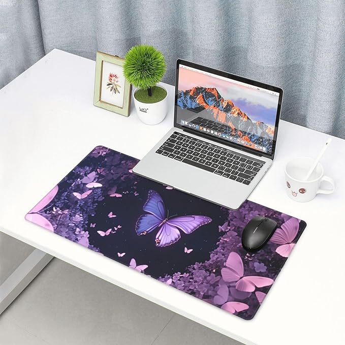 Purple Dreamy Hollow Butterfly Desk Cover MatExtended Large Mouse PadComputer Laptop Mat Desk Decor for Office Game Home 30x16 Inch
