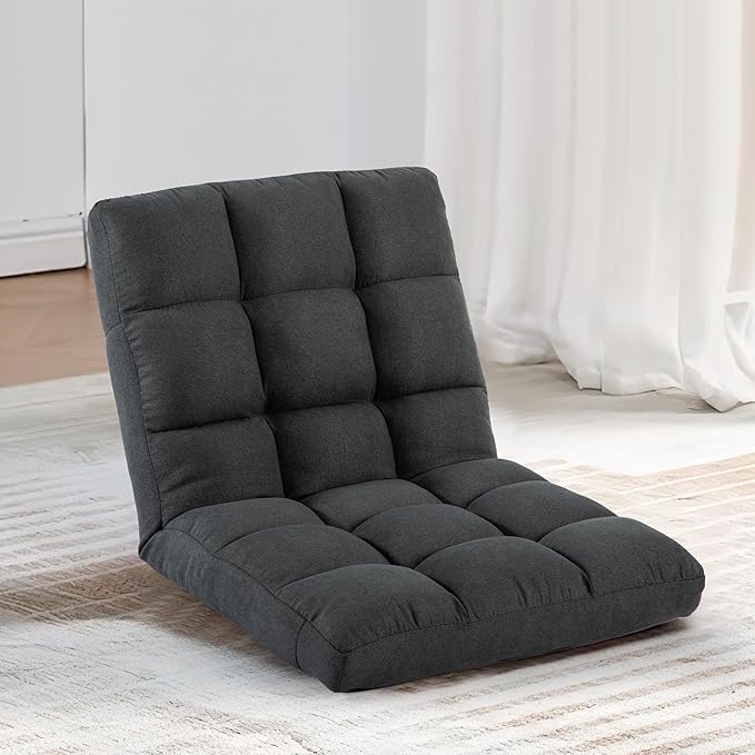 Floor Chair 24 inches Wide Oversized Velvet Armless Lay Flat Floor seat Padded Meditation Chair with 6 Adjustable Position Ergonomic Comfortable Convenient(LRSF-002-GREY)