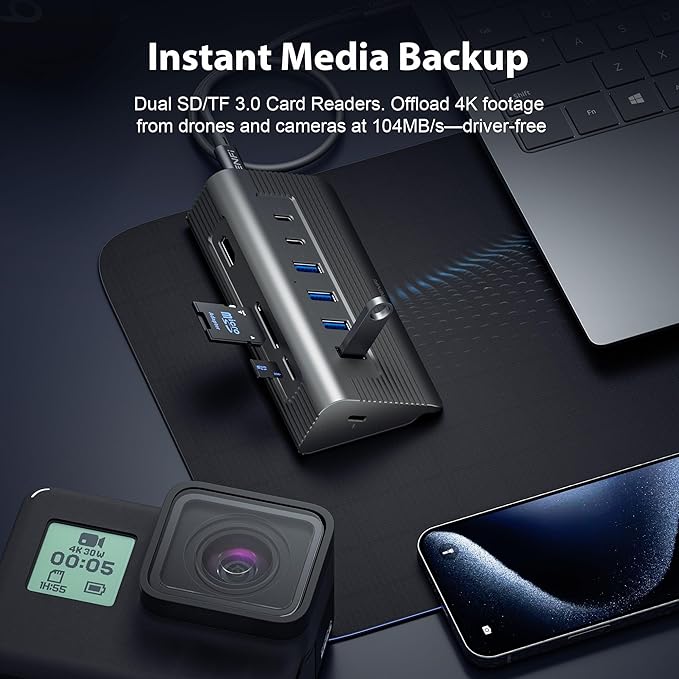 USB C Hub 10-in-1 Detachable Cable USB 3.2 Gen2 10Gbps — 4K 60Hz HDMI 100W PD SD/Micro SD — Docking Station for MacBook Pro/Air M1-M5 Windows Laptop Mac mini iPad Pro (Space Gray)