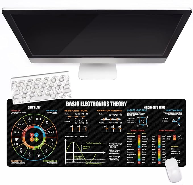 Basic Electronic Theory Mouse Pad Perfect for Students Engineers &amp Technicians with Circuit Design &amp Electrical Reference Essential Computer Accessories for Study Work and Reference Purpo
