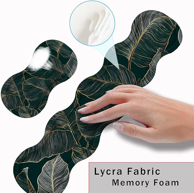 Keyboard Wrist Rest and Mouse Pad with Wrist Support Set Ergonomic CoasterMemory FoamEasy Typing Pain ReliefLarge XL Desk Mat 31.5x 11.8Tropical Leaves