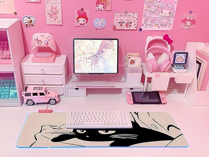 JMIYAV Pink RGB Gaming Mouse Pad 31.5x12 Inch PC XL Large Extended Glowing Led Light Up Desk Pad Non-Slip Rubber Base Computer Cute Mousepad Mat Desk Accessories Gaming Setup 815