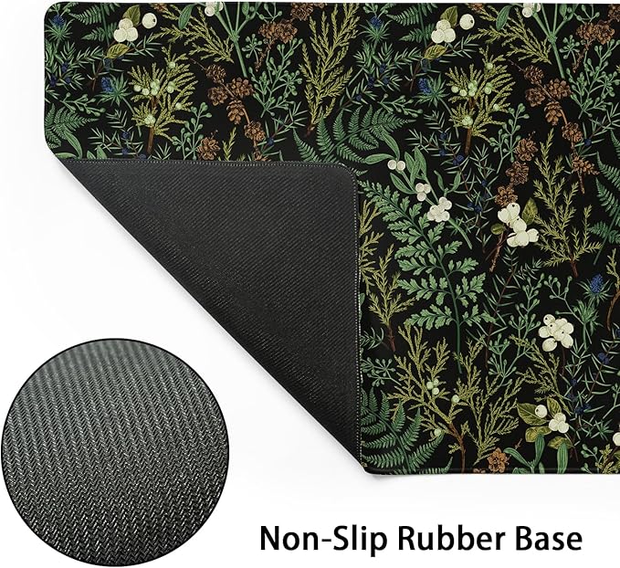 Black Aesthetic Vintage Botanical Gaming Mouse Pad Extended 3XL Cute Forest Green Plant Nature Floral Large Big Mousepad Non-Slip Stitched Edge Long Mat for Desk Computer47.2x23.6 Inch120x60 CM