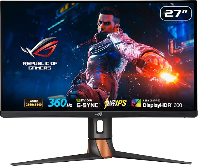 ASUS ROG Swift 360Hz 27” 1440P HDR Gaming Monitor (PG27AQN) - QHD (2560 x 1440) Fast IPS 1ms G-SYNC Eye Care HDMI DisplayPort USB Ergonomic Design VESA Wall Mountable HDR10 DisplayHDR600