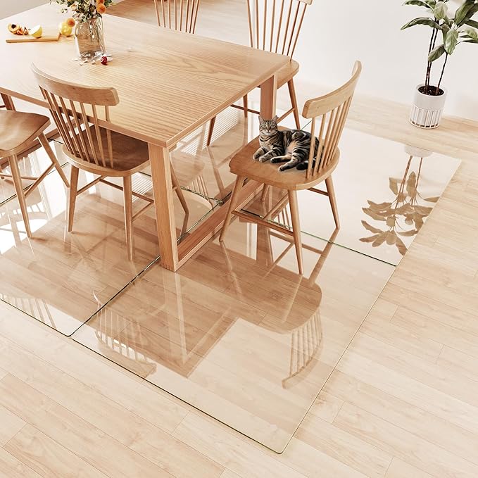 Tempered Glass Chair Mat 58x44 – Ultra-Clear Office Chair Mat for Hardwood Floors &amp Low-Pile Carpets – Heavy-Duty 0.2 Scratch-Resistant Surface with Non-Slip Pads – Supports 1000 lbs