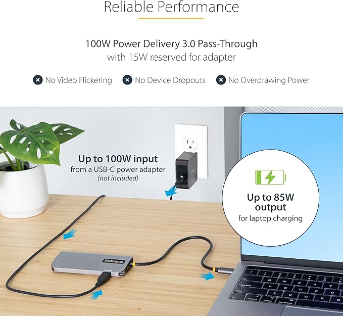 StarTech.com 6-in-1 USB-C Hub for Monitors 4K 60Hz HDMI Video HDR10 Gigabit Ethernet USB 5Gbps Hub 100W Laptop Charging with Cable Management for MacBook M1 M2 M3 M4 and Windows
