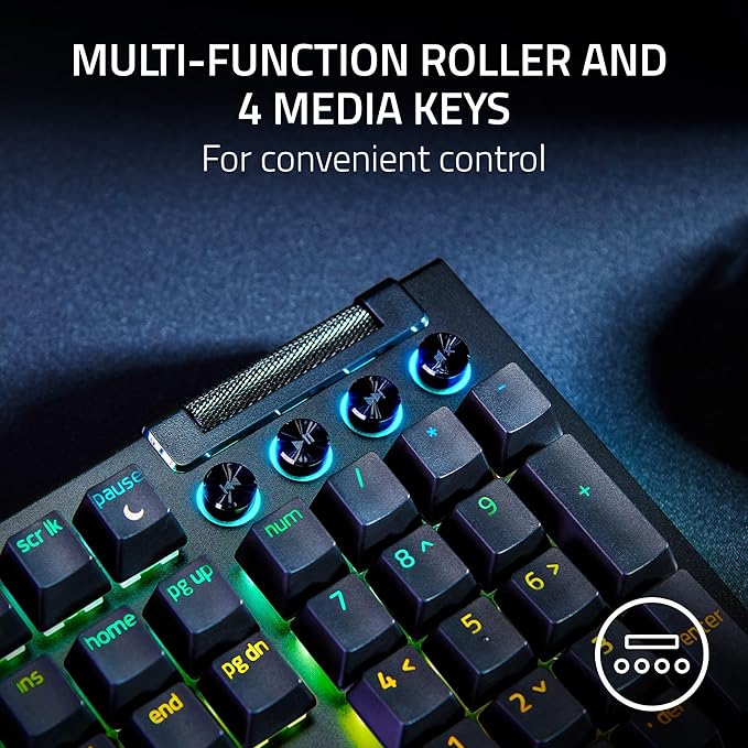 Razer BlackWidow V4 Mechanical Gaming Keyboard: Green Switches Tactile &amp Clicky - Chroma RGB - 6 Macro Keys - Magnetic Wrist Rest - Doubleshot ABS Keycaps - Roller &amp Media Keys - Snap Tap