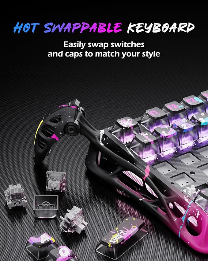 GravaStar Mercury V75 Pro 75% Hall Effect Magnetic Switch Gaming Keyboard Only Wired Hot‑Swappable 8000 Hz Polling Dual‑Zone RGB Semi‑Aluminum Frame - Neon Graffiti