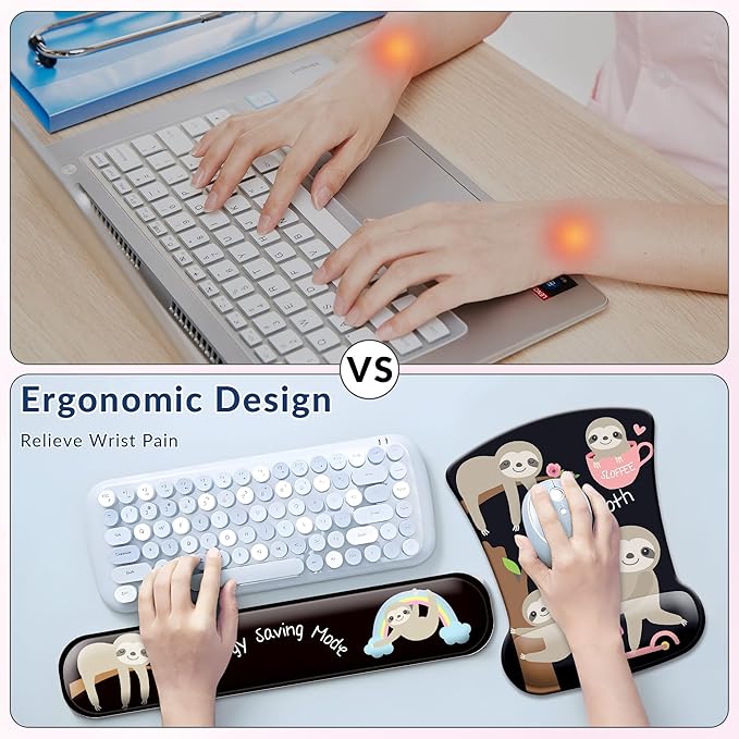 Desk Mat Set + Keyboard and Mouse Pad with Wrist Rest Support4-in-1 Large Mousepad Computer Mats for Desktop Home &amp Office -Sloths