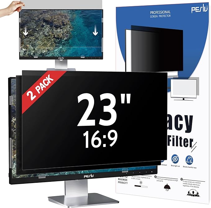[2 Pack] 23 Inch Privacy Screen for Computer Monitor 16:9 Aspect Ratio Eye Protection Anti Blue Light Glare Shield 23inch Removable Black Blackout Anti Spy Desktop Security Private Filter
