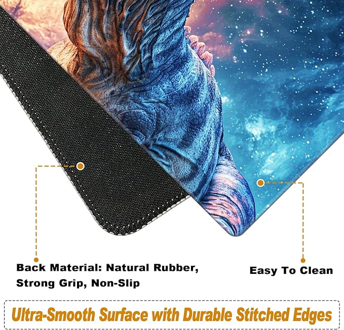 Desk Pad Large Game Mouse Pad + Small Mouse Pad + Wrist RestErgonomic Mouse PadTable Mat with Stitched EdgeAnti-SlipMemory Foam Desk Mat for Home Office Gaming(23.6×11.8in)Galaxy Dinosaur