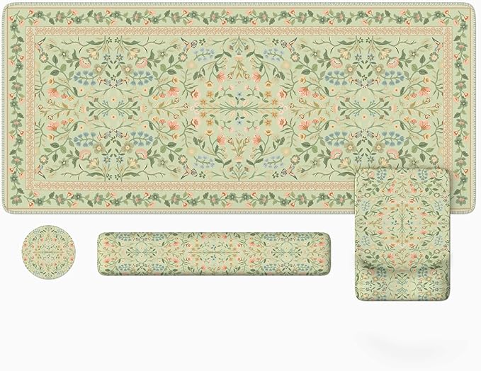 iLeadon Mouse Pad with Wrist Rest Non-Slip Desk Mat for Keyboard and Mouse Mouse Pad Sets for Women Desk Wrist Pads for Keyboard Floral Mat for Home Office (Light Green)