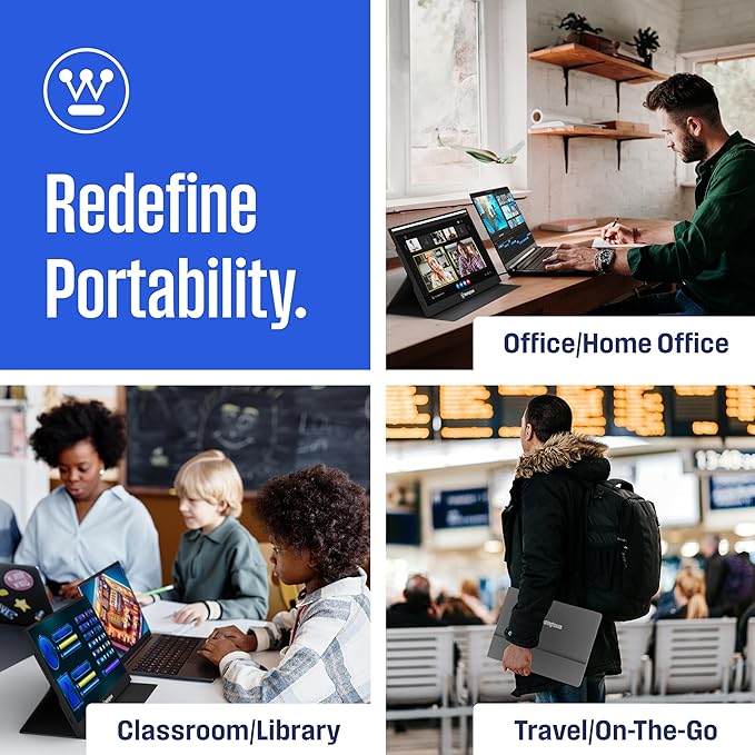 Westinghouse 15.6 Inch Portable Monitor for Laptop &amp Travel 1080p 60Hz IPS Display Full HD Screen with Magnetic Protective Cover Built in Speakers 1x Mini HDMI 1x USB Type-C