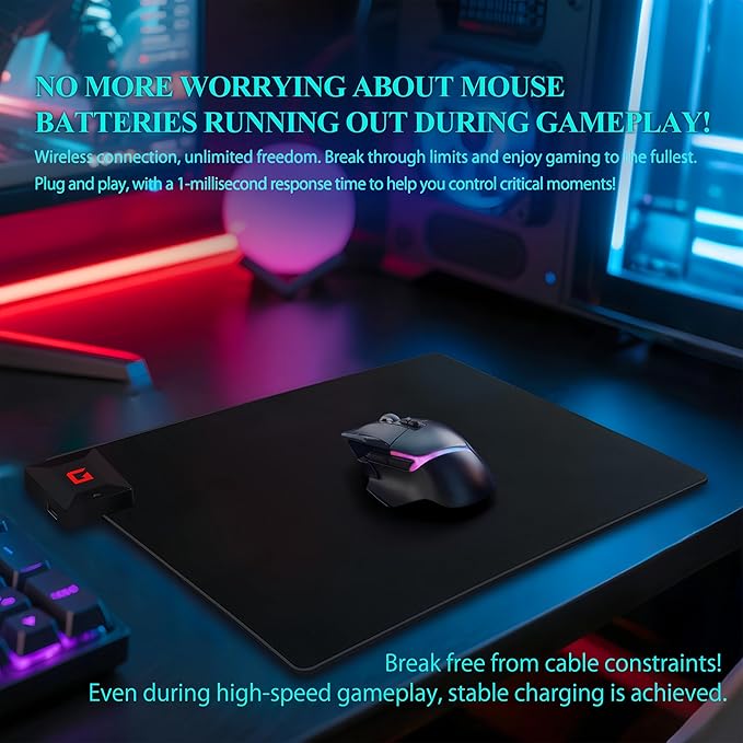 Wireless Charging Mouse Pad for Logitech G Pro X Superlight 2/1 G502 G703 Lightspeed Plug-and-Play Slip-Resistant Base Continuous Charging for Gaming - Powerplay Alternative (Not for G903)