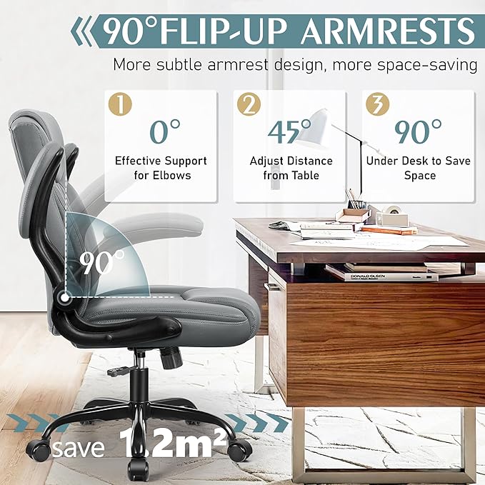 Leather Office Chair Ergonomic Back Support PU Home Office Desk Chair - 360° Free Swivel Compact Gaming Chair with Rolling Wheels &amp Adjustable Armrests