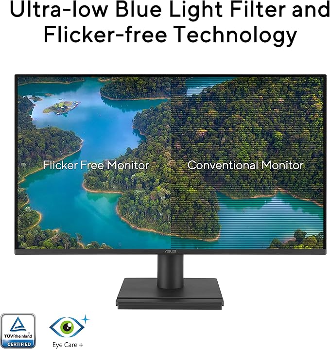 ASUS EyeCare VA249HG 24 Full HD Monitor Frameless Flicker-Free Blue Light Filter Adaptive-Sync 120Hz MPRT 1ms 16:9 IPS Panel 1920x1080 Vesa 100x100 HDMI D-Sub