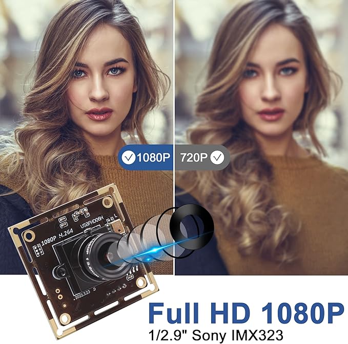 Magnolia 1080P USB Camera Module Low Light No Distortion Lightburn Camera IMX323 Sensor 84 Degree Mini Webcam Board with Microphone Plug &amp Play for Windows/Linux/Android/Mac/Raspberry Pi