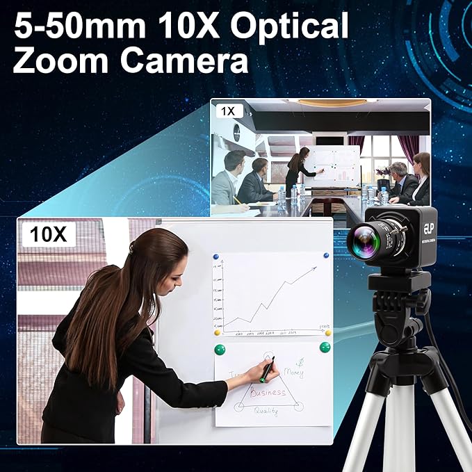 USB Camera 1080P High Speed 260fps 5-50mm 10X Optical Zoom Lens 2MP USB Webcam Manual Close up Zoom in and OutUVC Computer Comference Golf Swing Camera for Raspberry Pi Windows Mac