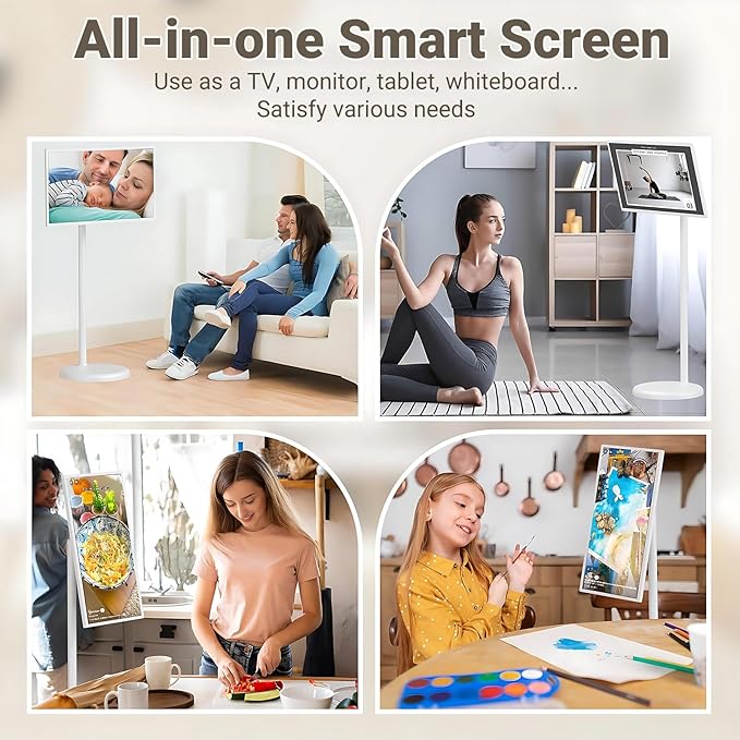 Rolling Swivel Portable Smart Screen 21.5 24 27 32 1080p/4K Touchscreen Monitor for Car RV Office Presentation(4+64gb24IN)