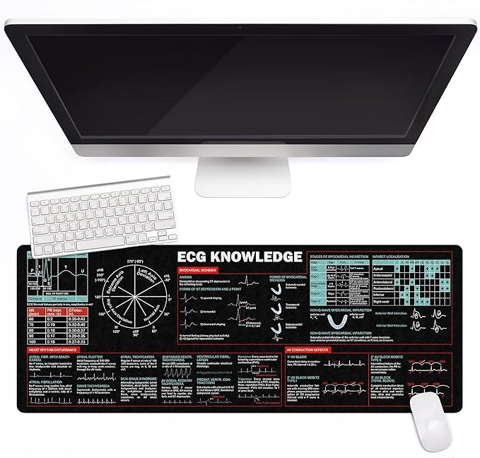 ECG Mouse Pad for Nurses Cardiology Cheat Sheet EKG Reference Guide for Medical Students RN Gift ICU Desk Accessory Essential Computer Accessories for Study Work and Reference Purposes NNA