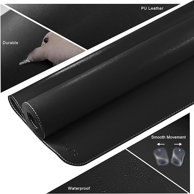 Mydours 43 x 24 Extra Large Desk Pad XXL Desk Protector Mat with PU Leather Large Desk Blotter Mat for Office Home &amp Writing Full Desk Pad for Keyboard and Mouse (Black)