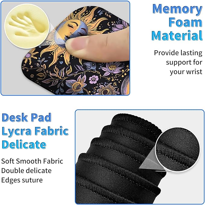 Wrist Rest Pad Small Mouse Pad and Office Desk Mat Set 3 in 1 Desk Pad 11.8 x 23.6+Mousepad +Mouse Wrist Rest with Ergonomic Design Non-Slip for Home Gaming Computer Purple Flower Sun