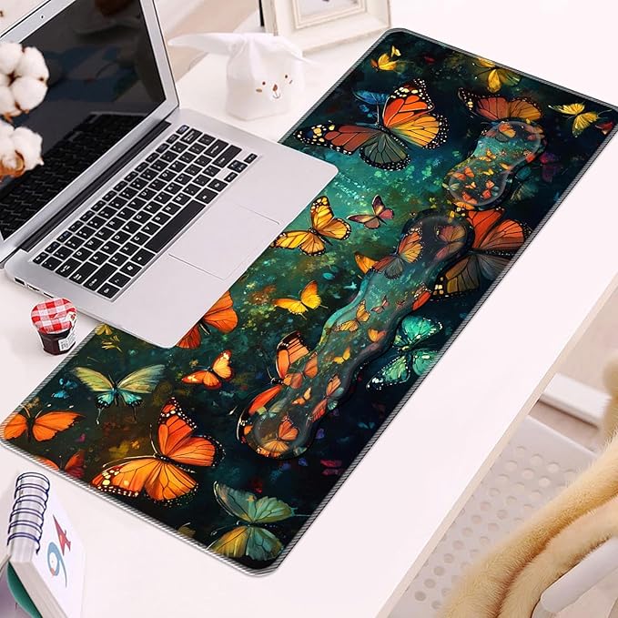 Keyboard Wrist Rest and Mouse Pad Set31.5x11.8 Inches Desk MatWaterproof Non-Slip Ergonomic Wrist Support for Pain ReliefExtended Desk Protector for Office Home GamingButterfly