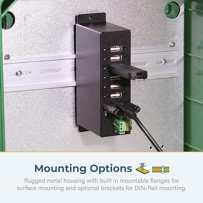 Coolgear 6 Port Managed USB 2.0 Hub with DIN-Rail Mount Individual Port Control and Surge Protection