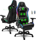 TBQATNTS Gaming Chair with Massage and SpeakersLed RGB Lights and Footrest Gaming ChairErgonomic Computer Chair High Back Video Game Chair with Adjustable Lumbar Support Linkage Armrest.Blackupgra