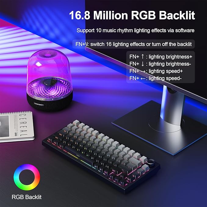 Gurjot Wireless Mechanical Keyboard 75% Hot Swappable Custom Keyboard with KnobPBT KeycapsBT5.0/2.4GHz/USB-CRGB Backlit Mechanical Gaming Keyboards for PC/Tablet/PS/Xbox