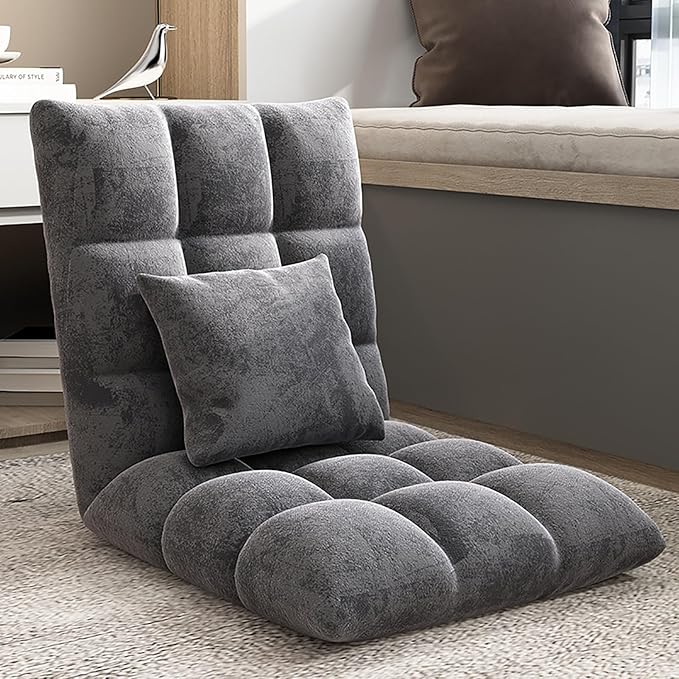 NaKeah Folding Floor Gaming Chair 6-Position Adjustable Floor Lazy Sofa Chair w/Breathable Cotton &amp Skin-Friendly Flannel Ideal for Reading Gaming MeditatingC