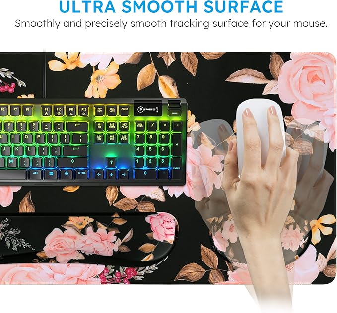 iCasso Keyboard Mouse Pad SetExtended Gaming Mouse Pad + Keyboard Wrist Rest Support Memory Foam Easy Typing Pain Relief 3Pcs (35.4×15.7 in) Large Ergonomic XXL Thick Mousepad Desk Mat