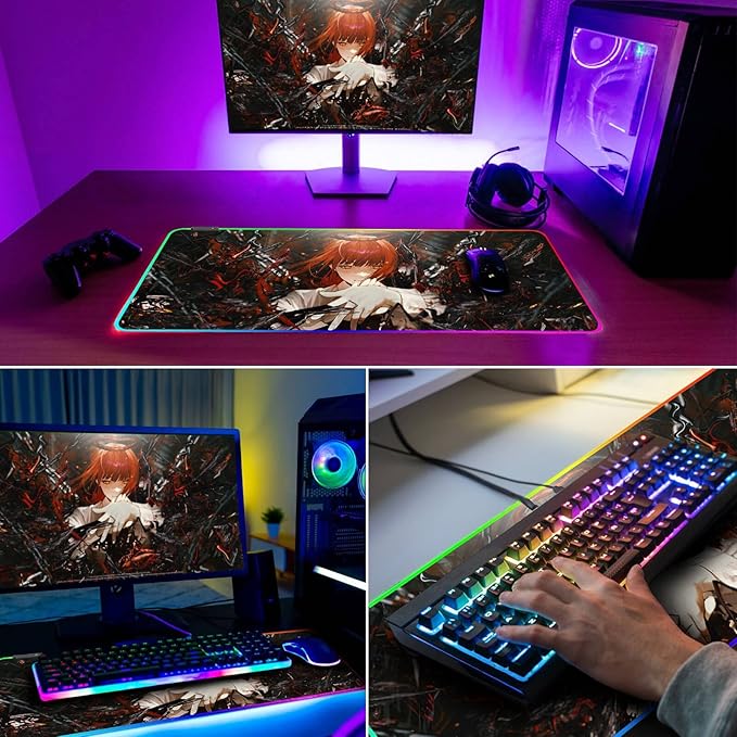 RGB Anime Mouse Pad Water Resist Keyboard PadMouse Pads with Non-Slip Rubber BaseOffice Computer Key Board Mousepad Computer Keyboard Mousepads Mat 800 x 300mm / 31.5×11.8 inches (1)