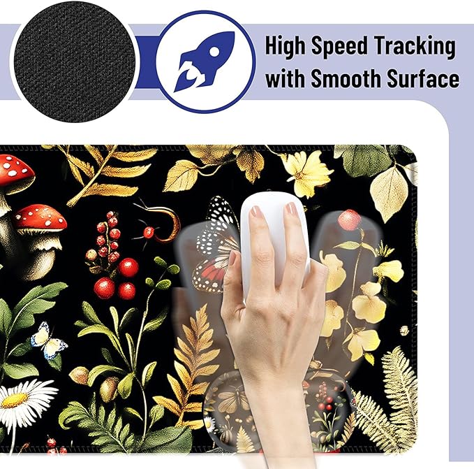 Large Mouse Pad and Keyboard Wrist Rest Desk Pad for Keyboard and Mouse 4-in-1 Large Gaming Mouse Pad with Wrist Support Desk Mat for Home Office Study GameMushroom Butterfly Flower
