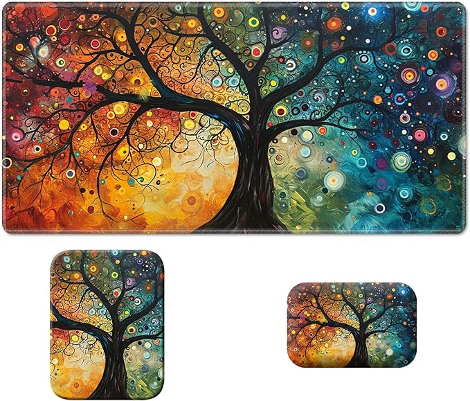 Wrist Rest Pad Small Mouse Pad and Office Desk Mat Set 3 in 1 Desk Pad 11.8 x 23.6+Mousepad +Mouse Wrist Rest with Ergonomic Design Non-Slip for Home Gaming Computer Starry Trees