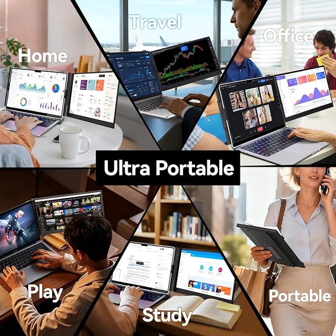Laptop Screen Extender 1.3lb Ultra Lightweight 14 1080P FHD Portable Monitor for Laptop Plug &amp Play Dual Travel Screen Monitor Laptops Dual Monitors Attachment Fits Windows/Mac/Android/Chrome