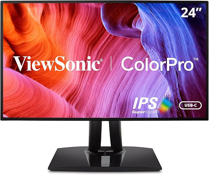 ViewSonic VP2468a ColorPro 24 inch 1080p IPS Monitor with 100% sRGB Rec 709 USB C (65W) RJ45 Color Blindness Mode Hardware Calibration for Photo and Graphic Design (Renewed)