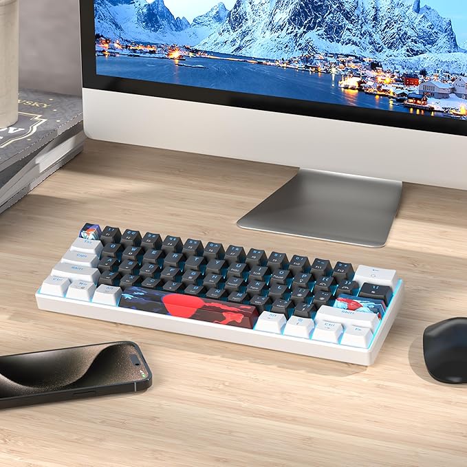 60 Percent Gaming Keyboard 61 Keys Mechanical Keyboard Ultra Compact Wird Keyboard LED Backlit with Red Switch for PC Laptop Gamer(61 Black)