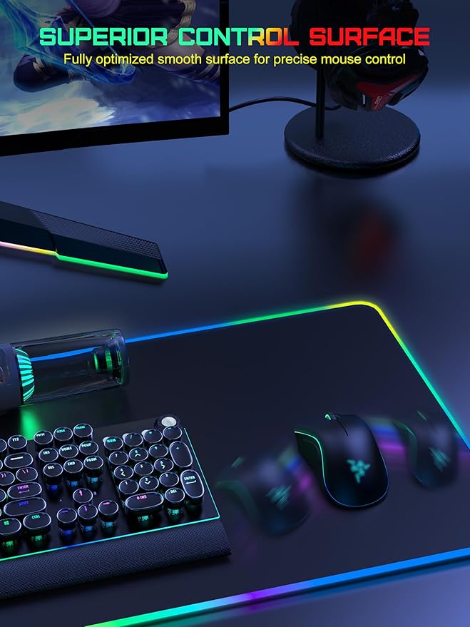 TopMade Wireless Charging RGB Mouse Pad Waterproof Gaming Desk Pad with 4 Light Modes &amp 11 RGB Colors Ultra-Smooth Surface Non-Slip Base 31.5x15.75 XXL Large Desk Mat for MacBook PC Laptop
