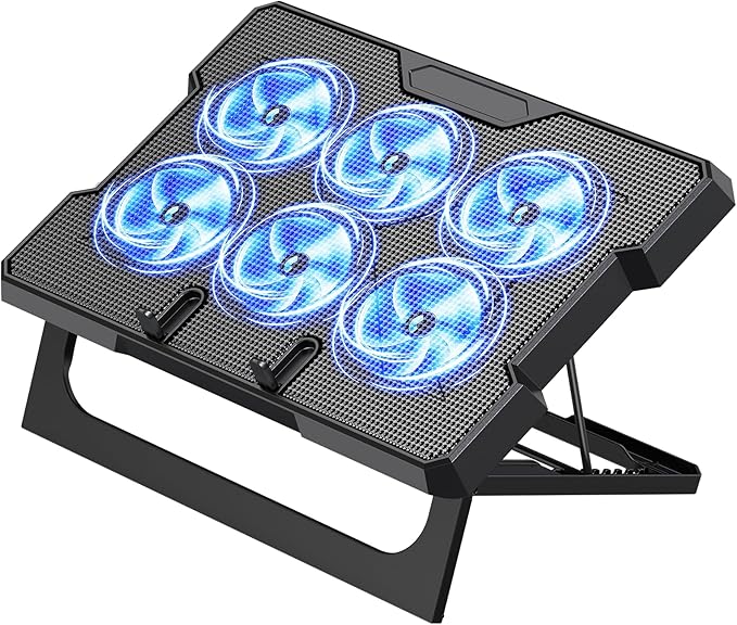 Laptop Cooling Pad Laptop Cooler with 6 Quiet Fans Up to 17.3 Inch Heavy Notebook Cooler Stand 8 Levels of Tilt Two Levels of Height Adjustable (Black)