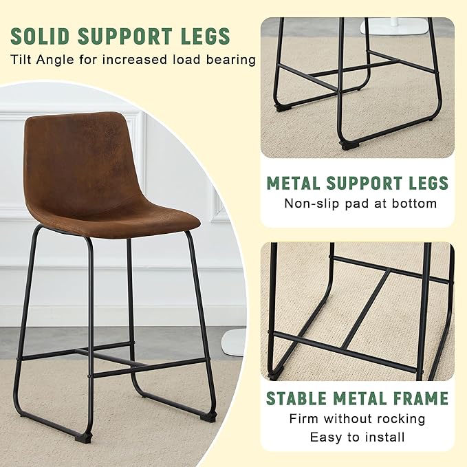 Modern Minimalist Style PU Material Bar Stool Brown Suitable for Kitchen Bar and Modern Home Design with Product Dimensions of 17.7 * 14.5 * 37 Inches.