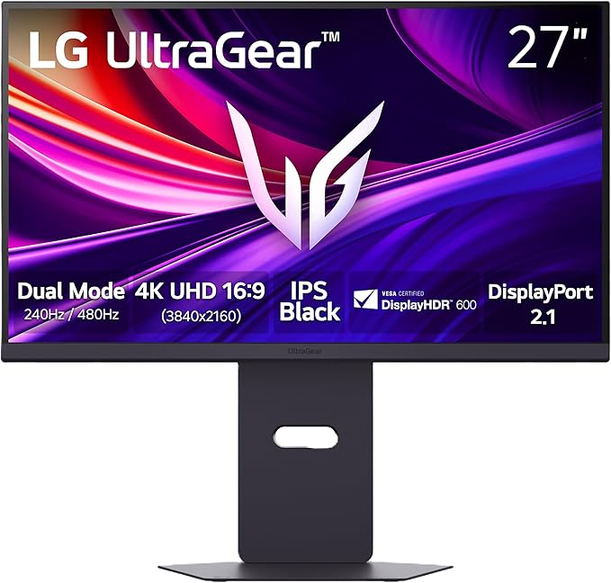 LG 27G850A-B 27-inch Ultragear 4K UHD (3840 x 2160) IPS Gaming Monitor Dual-Mode 240Hz 1ms NVIDIA G-Sync Compatible AMD FreeSync Premium Pro VESA DisplayHDR 600 HDMI DisplayPort 2.1 Black