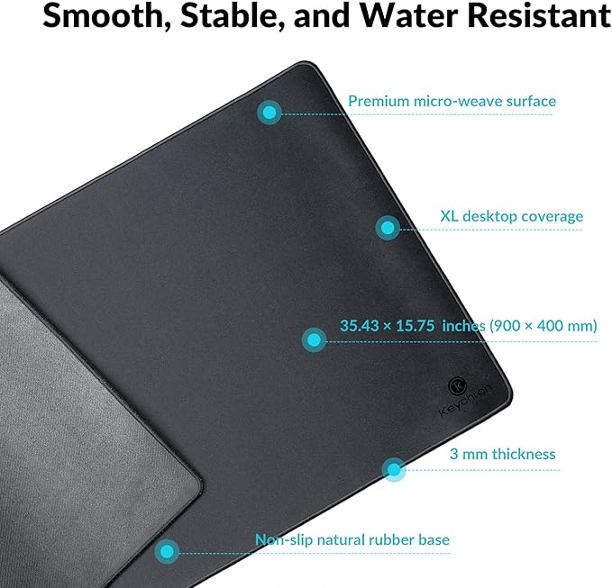 Keychron XL Gaming Mouse Pad Desk Mat 35.4 × 15.7 Soft Micro-Weave Surface Non-Slip Rubber Base Anti-Fray Stitched Edges Extended Large Mousepad for Gaming &amp Office – Black